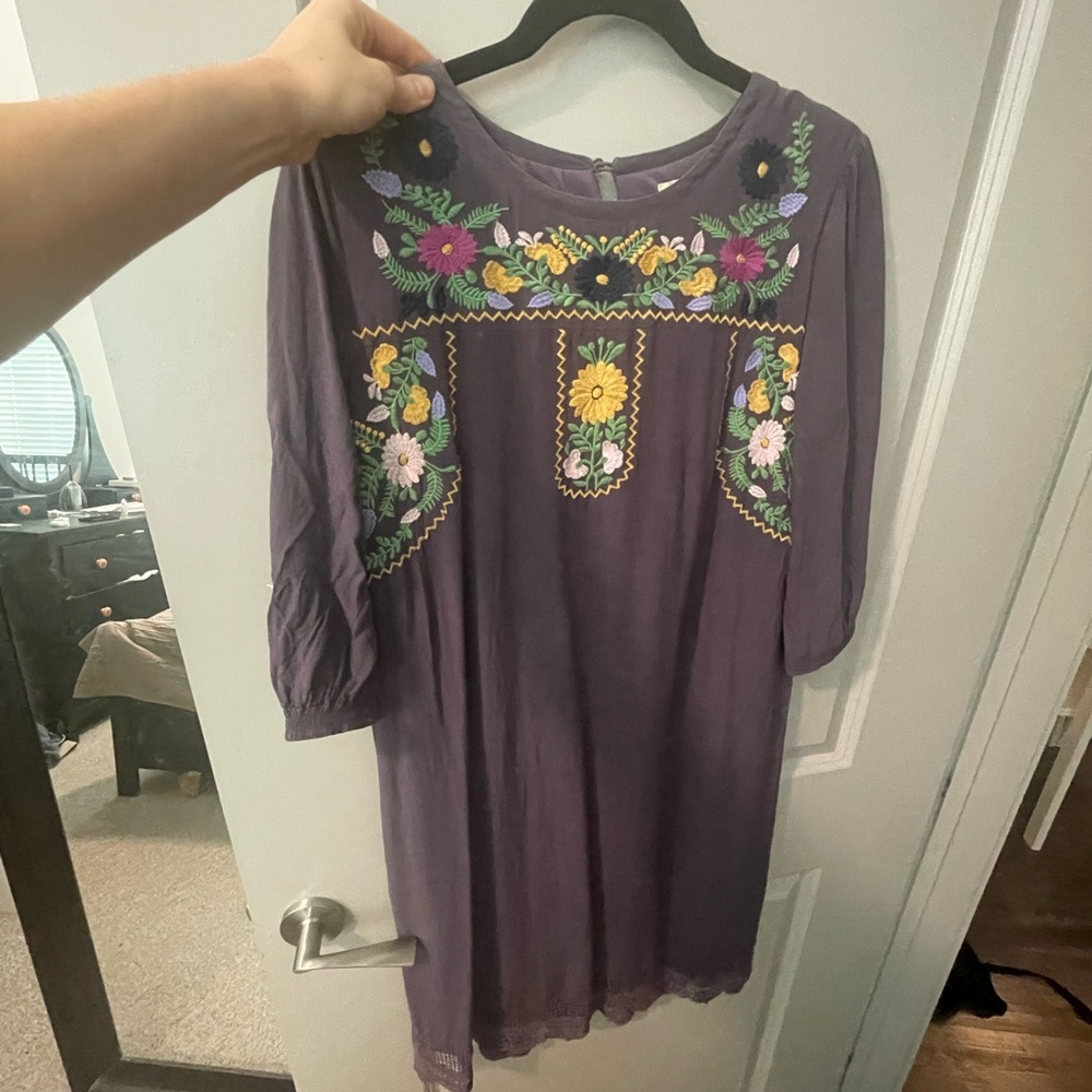 Bohme Embroidered Purple Women's Shift Dress
